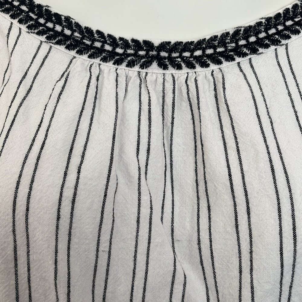 LOFT Black and White Striped Blouse with Embroidery - Picture 3 of 5